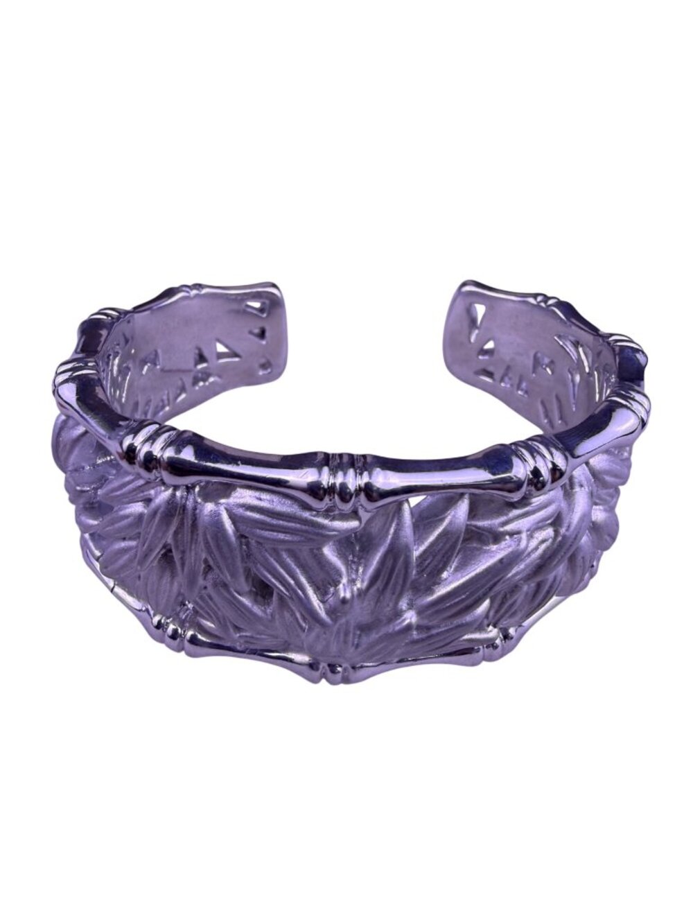 Arthur Court Womens Silver Tone Aluminum Bamboo Leaf Cuff Bracelet Signed